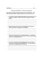 English Worksheet: World War I Poetics