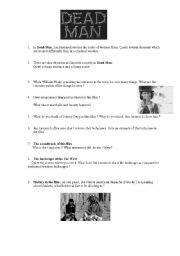 English worksheet: Dead Man by Jim Jarmush : a worksheet to use after viewing the whole movie.