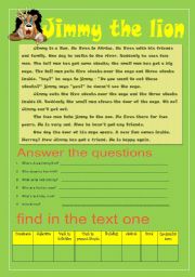 English Worksheet: jimmy the lion