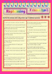 English Worksheet: Rephrasing if-clauses (type 3)