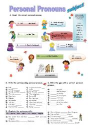 English Worksheet: Personal Pronouns - subject