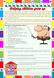 English Worksheet: Helping children grow up  reading comprehension + grammar (pronoun one) [4 tasks] KEYS INCLUDED ((3 pages)) ***editable