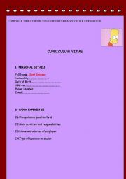 English Worksheet: curriculum vitae