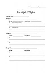 English worksheet: Making a Playlist Project