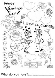 English Worksheet: Valentines day colouring sheet