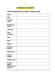 English Worksheet: Introducyin oneself