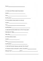 English Worksheet: library activity