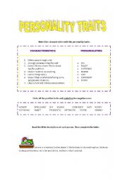 English Worksheet: PERSONALITY TRAITS- 2 PAGES
