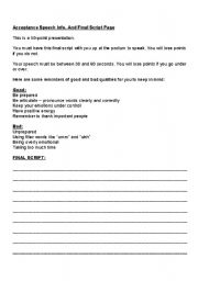 English Worksheet: Acceptance Speech