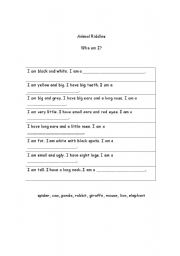 English Worksheet: Animal Riddles