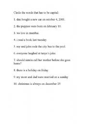 English Worksheet: circle the capital letters