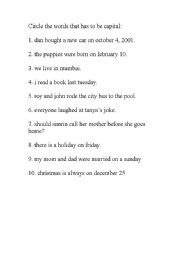 English worksheet: circle the capital letters