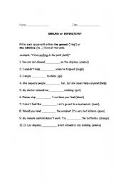 English worksheet: Do I use a Gerund or an Infinitive?
