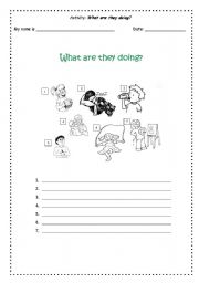 English worksheet: What are they doing?