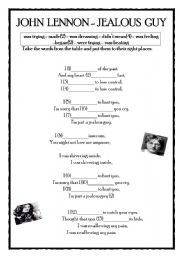 English Worksheet: John Lennon-Jelous Guy, Fill in the Gaps Activity for Verb Tenses