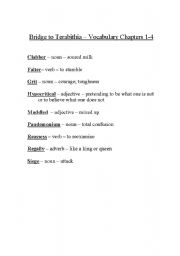 English Worksheet: Bridge to Terabithia Vocabulary chapters 1-4