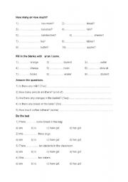 English Worksheet: how much / how many