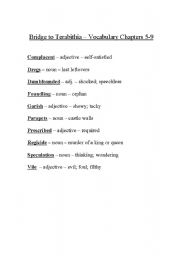 English worksheet: Bridge to Terabithia Vocabulary Chapters 5-9