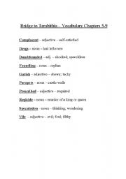English Worksheet: Bridge to Terabithia Vocabulary Chapters 5-9