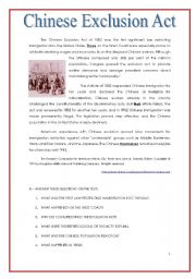 English Worksheet: THE CHINESE EXCLUSION ACT + XENOPHOBIA +  IMMIGRATION + MULTICULTURALISM