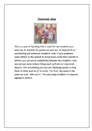 English worksheet: classroom shop idea