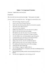 English Worksheet: Subject-Verb Agreement Practice