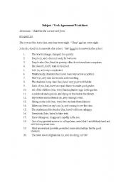 English worksheet: Subject-Verb Agreement Practice