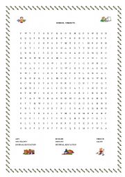 English worksheet: SCHOOL SUBJECTS WORDSEARCH