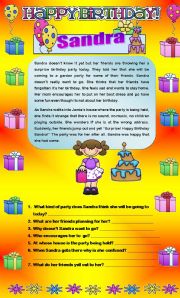 English Worksheet: Sandras Surprise Birthday Party