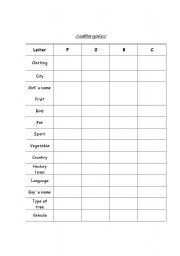 English worksheet: Scattergories 1