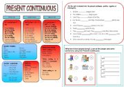 English Worksheet: Present Continuous: grammar guide and two activities