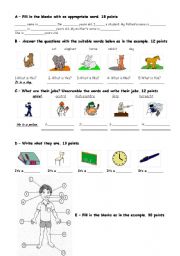 English Worksheet: exam for the fourth grade
