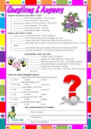 English Worksheet: Questions & Answers  exercises with who / what / whose / why / when / which / how / how many / how much [5 different tasks] KEYS INCLUDED ((2 pages)) ***editable