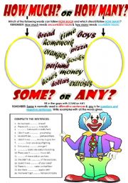 English Worksheet: HOW MUCH & HOW MANY + SOME & ANY