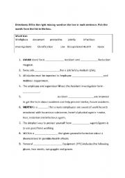 English Worksheet: Safety Training Cloze