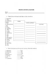 English worksheet: Sports & Sports locations