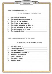 English Worksheet:  APOSTROPHES  POSSESSION