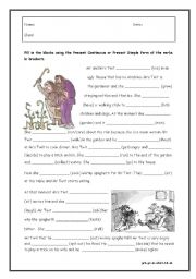 English Worksheet: Pres Cont & Simple with The Twits