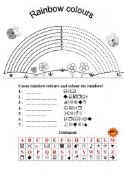 English Worksheet: Rainbow colours cryptogram