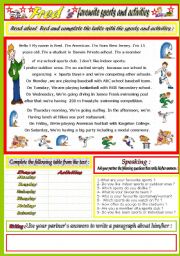 English Worksheet: Freds favourite sports