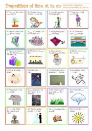 English Worksheet: Prepositions of time: at, in, on