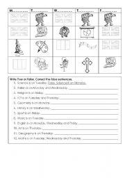 English Worksheet: SCHOOL TIMETABLE ACTIVITY