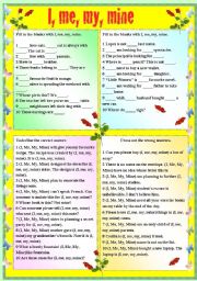 English Worksheet: I, ME, MY, MINE (WITH B/W AND ANSWER KEY)