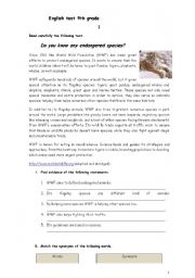 english test /worksheet about endangered species