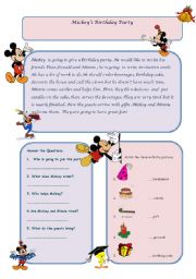 English Worksheet: Birthday Party Reading
