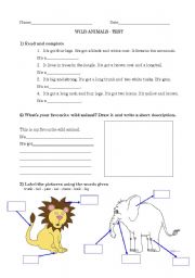 English Worksheet: WILD ANIMALS