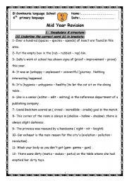 English Worksheet: mid term revision sheet for 6th primary 