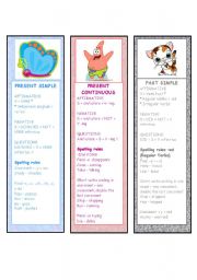 English Worksheet: 6 BOOKMARKS: Present Simple, Present Continuous, Past simple, Past Continuous,Ordinal numbers 1-50 and Days, Months and seasons.