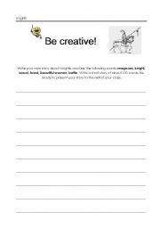 English worksheet: creative and guided writing with topic knights