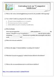 English Worksheet: Internet / Computer addiction